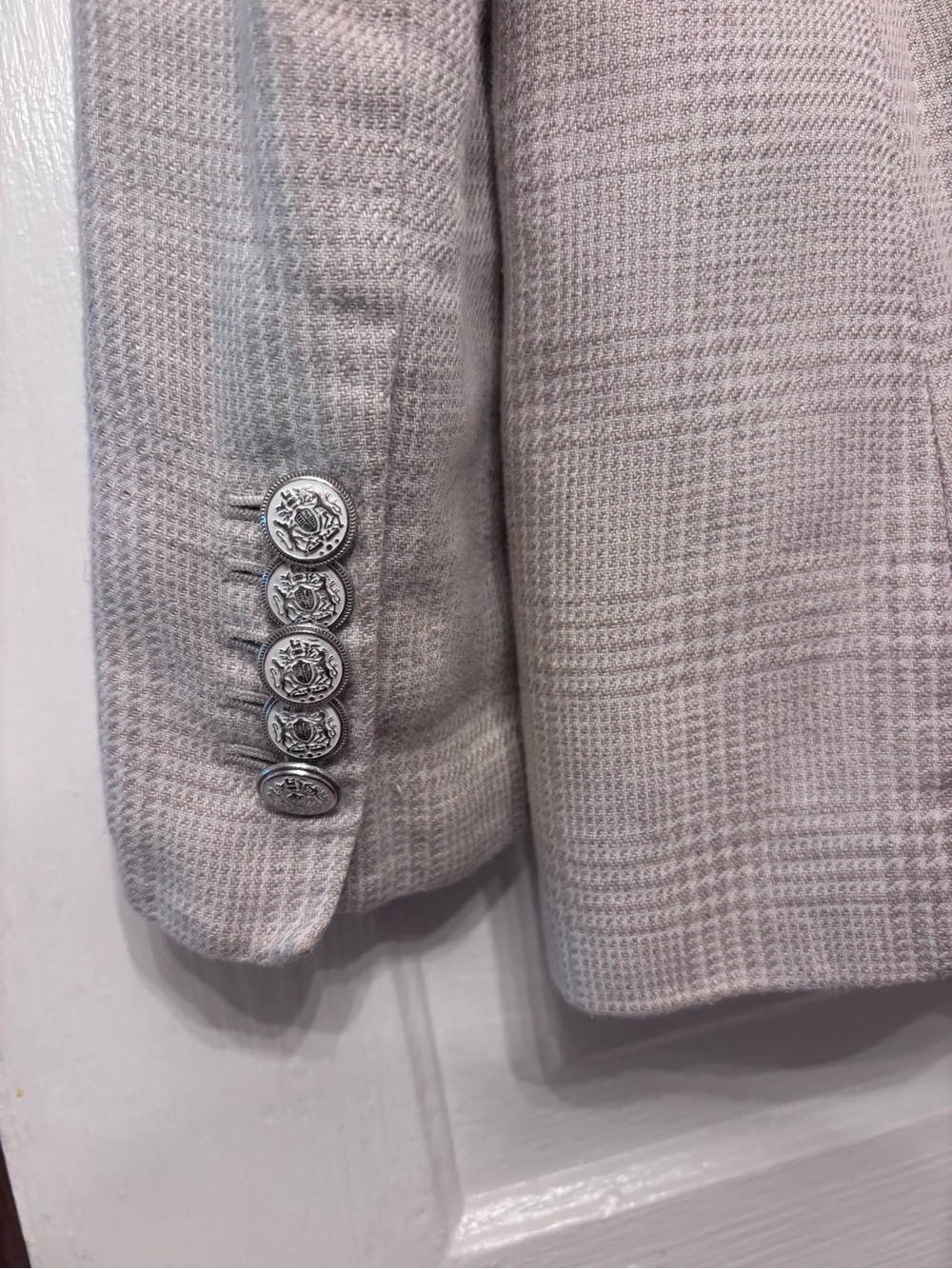 Veronica Beard Linen Blend Plaid Blazer Size 10 Neutral Beige - Picture 6 of 8